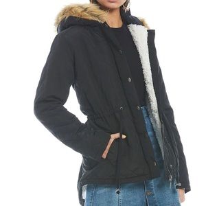 Faux Fur Trim Hooded Quilted Anorak Coat